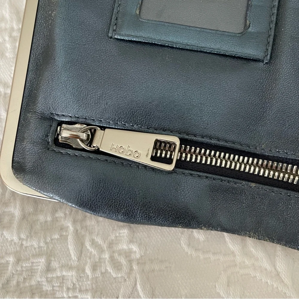 HOBO Grey Blue Leather Wallet Clutch.